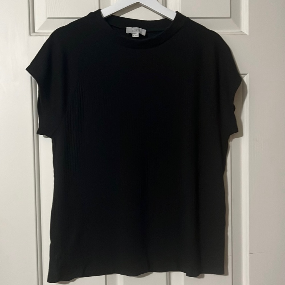 LOFT Outlet Black Ribbed Knit Mock Neck Top Size XL